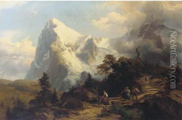 A View Of The Jungfrau And The Eiger, Switzerland Oil Painting - Ernst August Becker