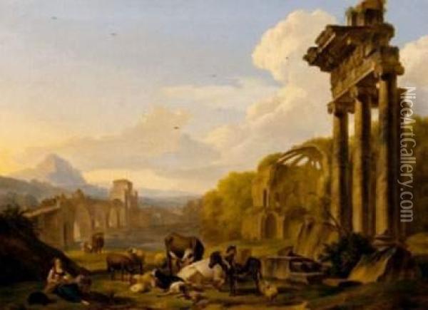 Bergers Gardant Leur Betail Dans Les Ruines Du Colisee Oil Painting - Nicolas Henri Joseph De Fassin