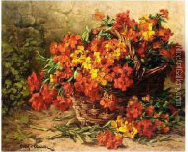 Still Life Of Flowers In A Basket Oil Painting - Eugene Claude