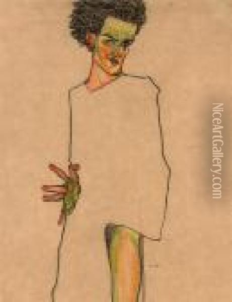 Selbstbildnis Oil Painting - Egon Schiele