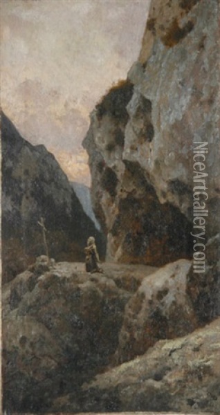 Betender Eremit Im Gebirge Oil Painting - Jules Didier