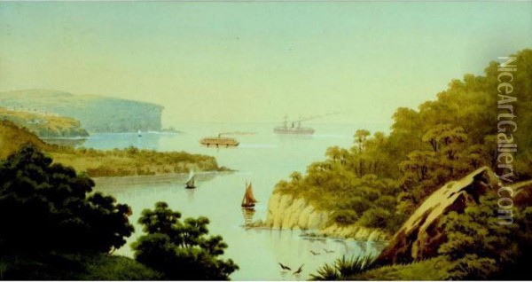 A View Of The Heads From Balmoral And Scene Within Portjackson Oil Painting - John Barr Clarke Hoyte