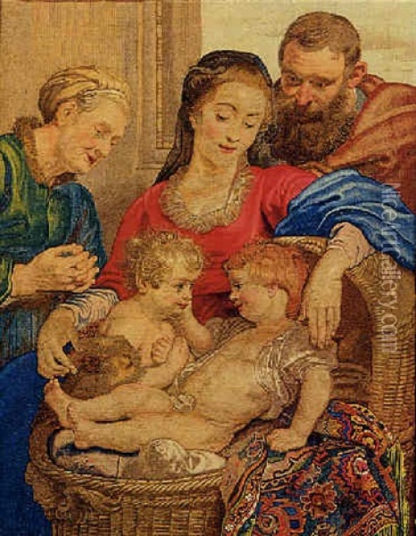 La Sacra Famiglia Con Sant'anna E San Giovannino Oil Painting - Pierre Lefebvre