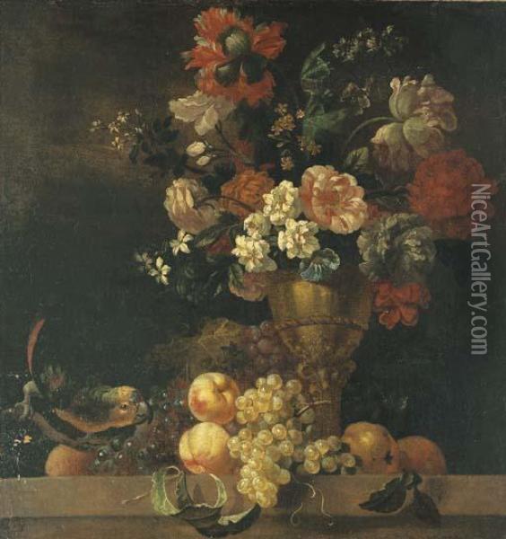 Carnations, Peonies And Other Flowers In A Sculpted Urn Oil Painting - Pierre-Nicolas Huillot