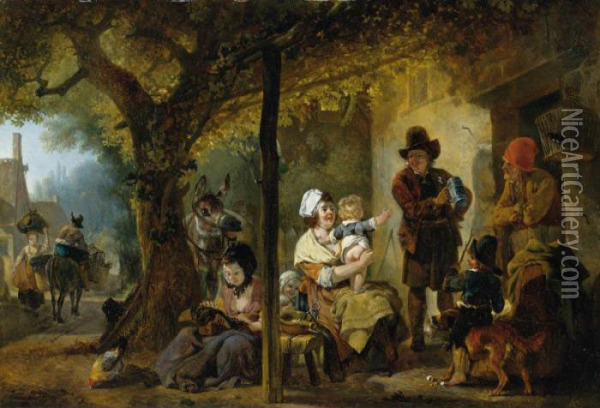 Une Famille Rassemblee Devant Une Auberge Oil Painting - Jean Louis (Marnette) De Marne