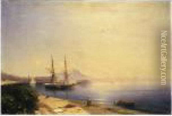 Ship Moored In The Bay Of Naples Oil Painting - Ivan Konstantinovich Aivazovsky