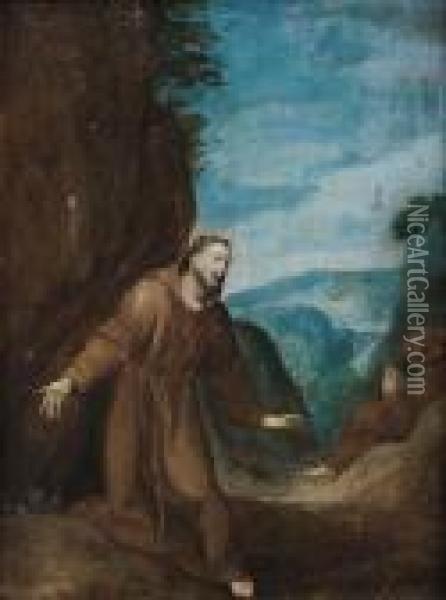 Saint Francis Meditating Oil Painting - Giuseppe Cesari