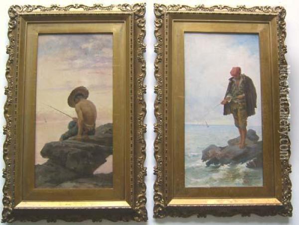 Coastal Scenes With Fishermen Oil Painting - Gaetano Capone