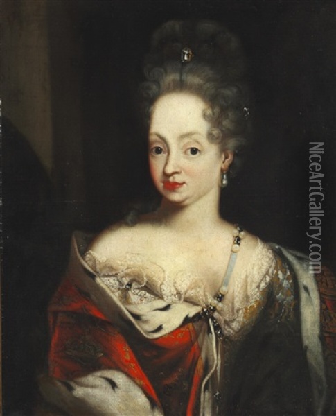 Portrait Of Frederik Ivs Queen Louise Of Mecklenburg-gustrow (1667-1721) Oil Painting - Jacques (Jacob) d' Agar
