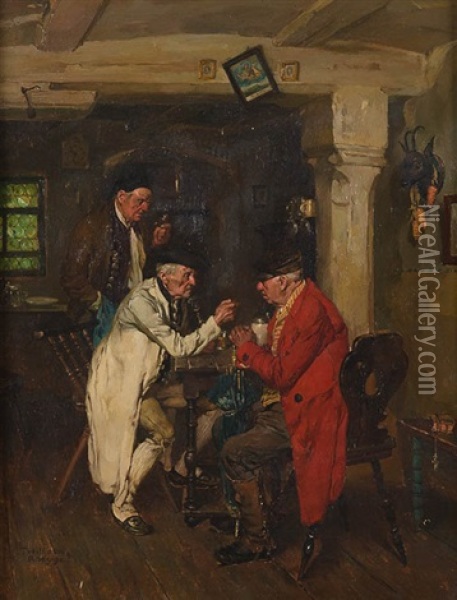 Drei Alte Herren Im Biedermeiergewand Diskutieren In Der Wirtsstube Oil Painting - Wilhelm Roegge the Younger