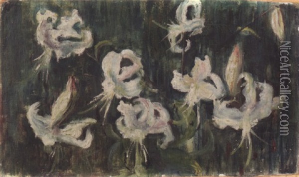 Weisse Lilien Auf Grunem Grund Oil Painting - Paula Modersohn-Becker