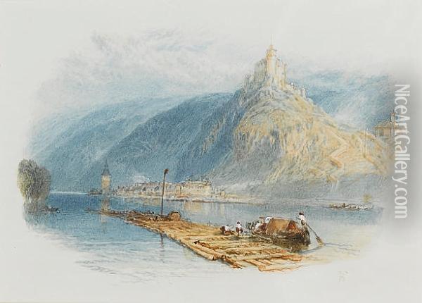 Marksburg Castle From The Rhine Oil Painting - Myles Birket Foster