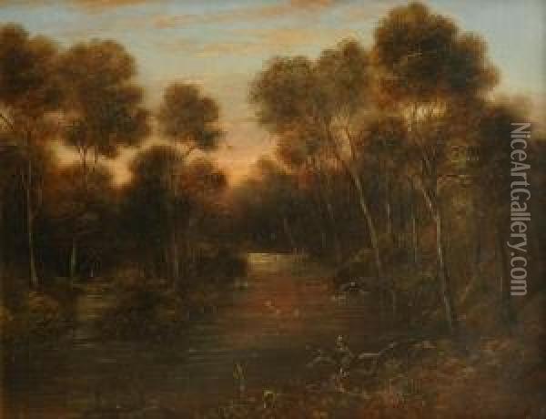 River Landscape Oil Painting - William Wackenbath Short