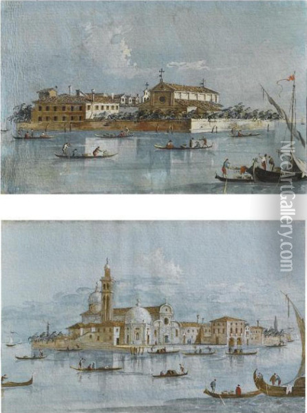 Isola Di S. Lazzaro Degli Armeni, Venezia; E Isola Di San Michele Di Murano Oil Painting - Giacomo Guardi