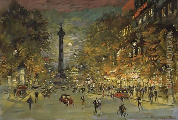 Place De La Bastille , Paris Oil Painting - Konstantin Alexeievitch Korovin