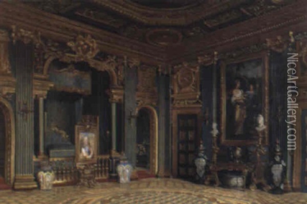 Gustav Iii'ss Bedroom, Drottningholm Oil Painting - Josef Theodor Hansen