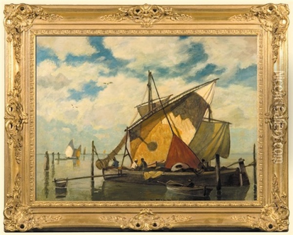 Fisherman Boats Oil Painting - Ludwig Dill