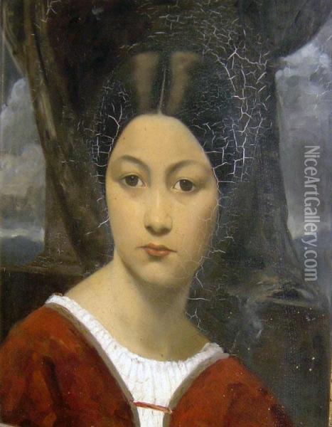 Portrait De Femme. Oil Painting - Dario Chini