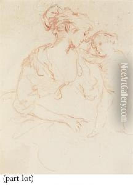 A Group Of Seven Drawings, Including A Mother And Child Oil Painting - Giovanni Batista Cipriani
