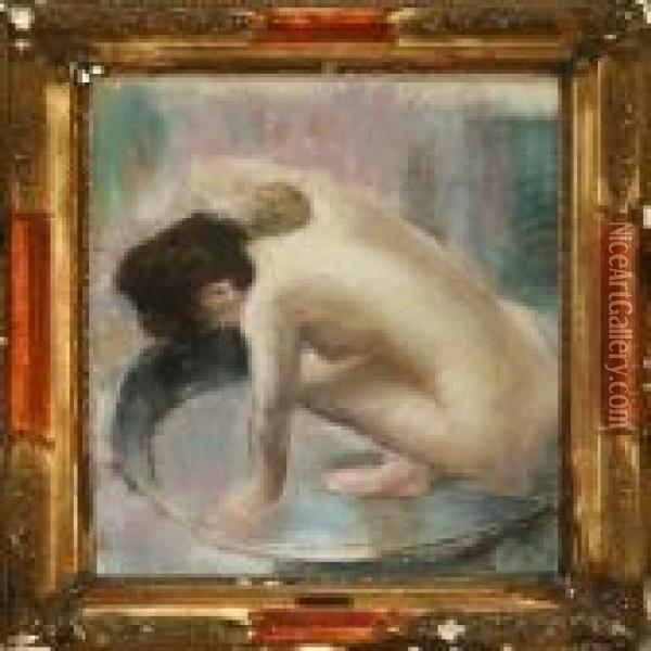 Naken Woman In A Bath Oil Painting - Edgar Degas