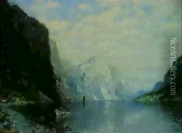 Fjordlandschaft Mit Ruderboot Oil Painting - Georg Anton Rasmussen