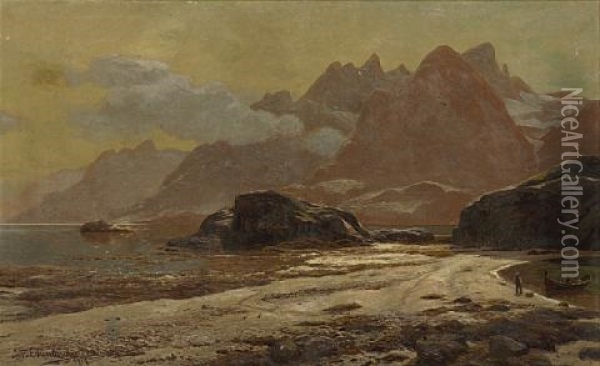 A Coastal View (lofoten, Norway?) Oil Painting - Karl Paul Themistocles von Eckenbrecher