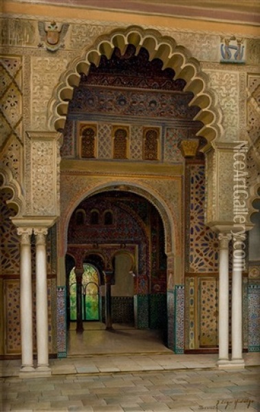 Interior Reales Alcazares De Sevilla Oil Painting - Fernando Liger Hidalgo