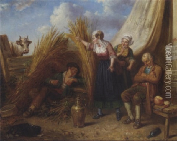 Caught During His Nap Oil Painting - Henricus Engelbertus Reijntjens