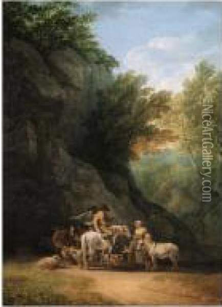Landscape With Rustics Meeting On A Path Oil Painting - John White Abbott