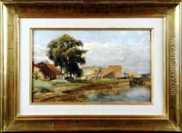 Village Au Bord De L'ecluse Oil Painting - Joseph Quinaux