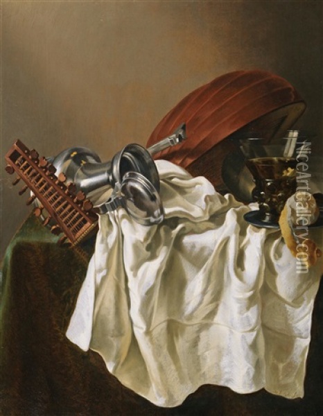 A Still Life With A Lute Oil Painting - Willem Van Odekerken