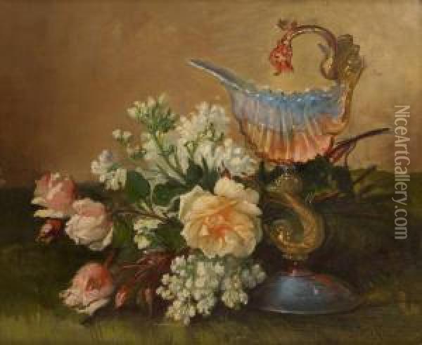 Composition Au Nautile Et Aux Fleurs Oil Painting - Jules Felix Ragot