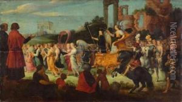 Allegorie De L'entree Triomphale A Anvers De L'archiduc Ferdinand Iii. Oil Painting - Adriaan van Stalbemt