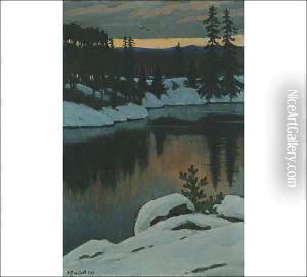 Winter Evening Oil Painting - Vaino Blomstedt