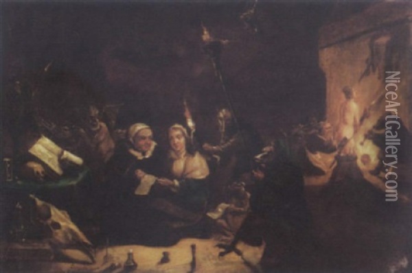A Witchcraft Scene Oil Painting - David Ryckaert III