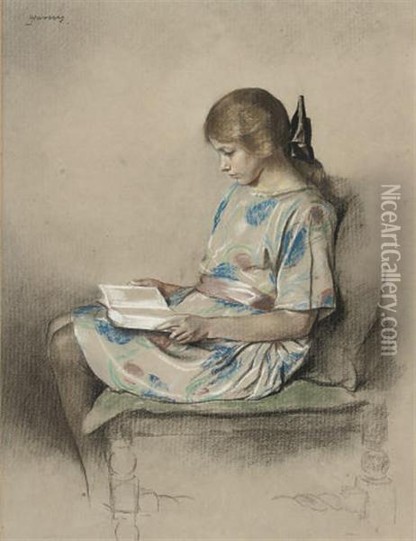 Study Of A Girl Reading Oil Painting - John Rabone Harvey