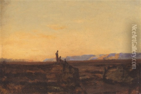 Figures At Dusk In North Africa Oil Painting - Charles-Francois Eustache