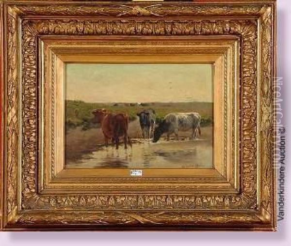 Vaches A La Mare Oil Painting - Emile Van Damme-Sylva