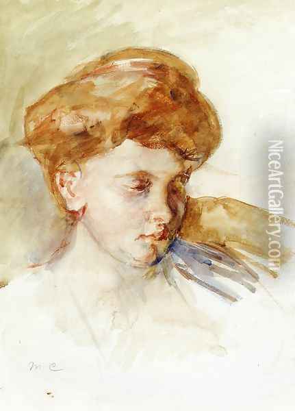 Head Of A Young Woman Oil Painting - Mary Cassatt