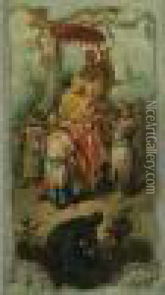 Mandarin Transporte En Chaise A Porteurs Dans Un Encadrement D'arabesques Oil Painting - Jean-Baptiste Pillement