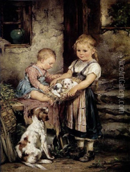 Die Stolze Hundemutter Oil Painting - Rosa Schweninger