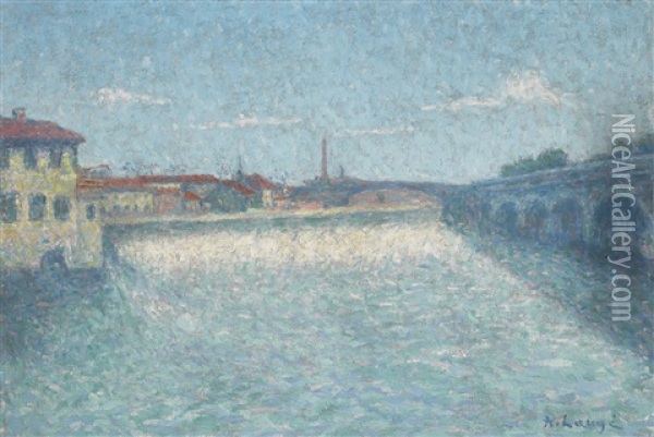Le Pont De Halage De Tounis A Toulouse Oil Painting - Achille Lauge