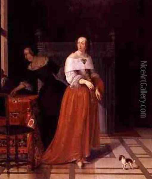 Interior with a Lady and her Maid Oil Painting - Eglon van der Neer