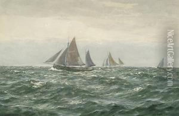 Sailing Boats Out To Sea Oil Painting - James Aitken