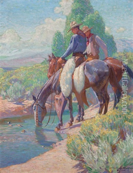 Watering The Horses Oil Painting - William Herbert Dunton