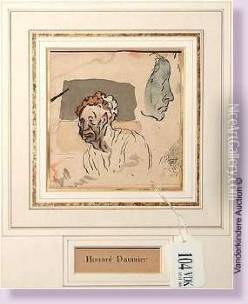 Etude De Tetes D'homme Oil Painting - Honore Daumier
