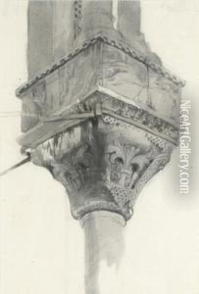Study Of A Basket And Lily Capital, Basilica Di San Marco, Venice Oil Painting - John Ruskin