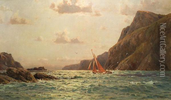 Boats At Rocky Shore Oil Painting - Henry Enfield
