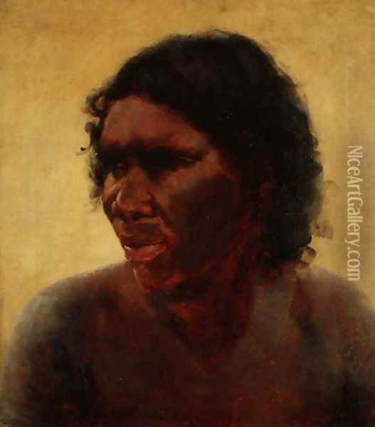 Portrait of an Aborigine, c.1895 Oil Painting - Thomas William Roberts