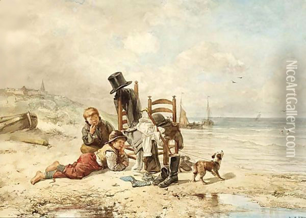 Awaiting The Master A´s Return, Scheveningen Beach Oil Painting - Jan Mari Henri Ten Kate